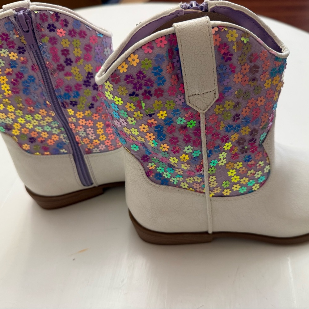 Steve Madden big girls kids White Western Boots Floral Sequin cowgirl sz 5 NEW - Picture 7 of 10